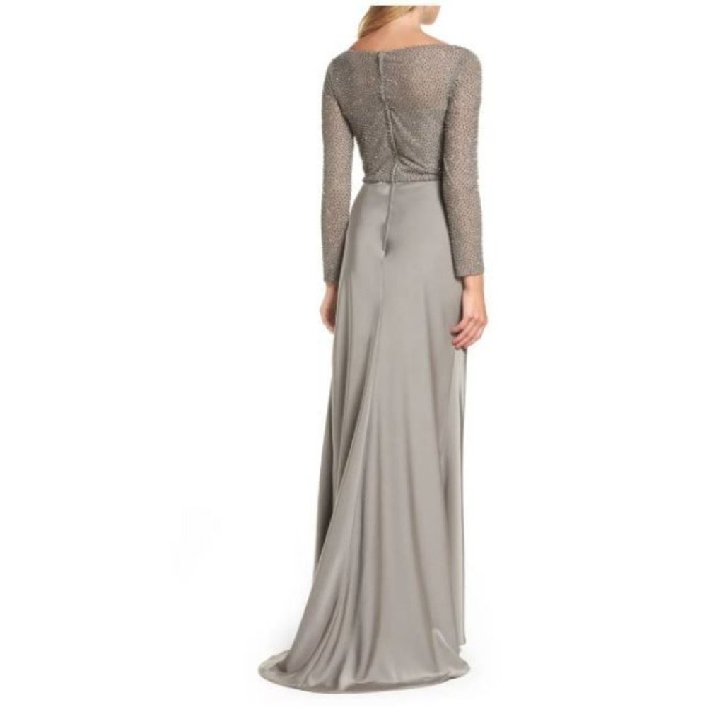 NWT La Femme Beaded Column Gown 12 Platinum Mother Of The Bride 24895 $528 - Picture 2 of 12